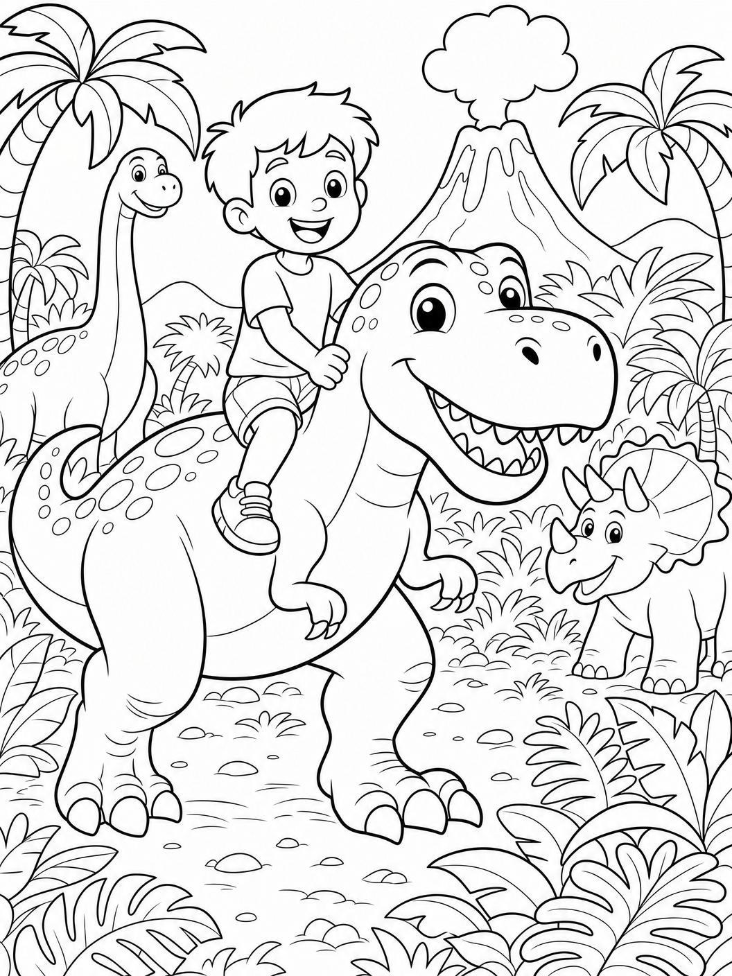 Boy with dinosaur coloring page