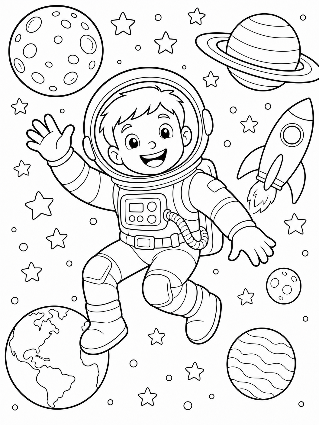 Boy astronaut space coloring page