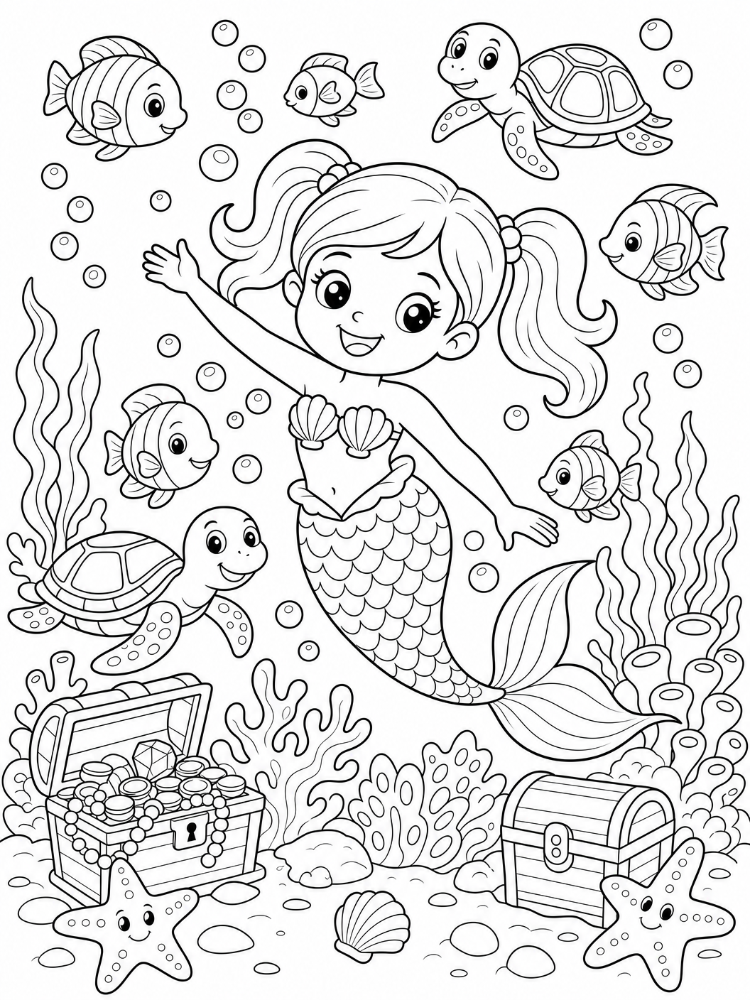 Mermaid underwater coloring page